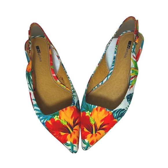NWB Matiko Lori Sling-Back Shoes in Hawaiian Print, Pointed Toes, 6.5 US (37 EU) - Picture 4 of 13